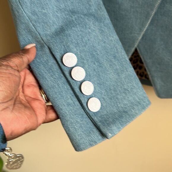 Anthropologie kourt  Blue Denim Double Breasted Blazer Jacket S - Picture 3 of 8